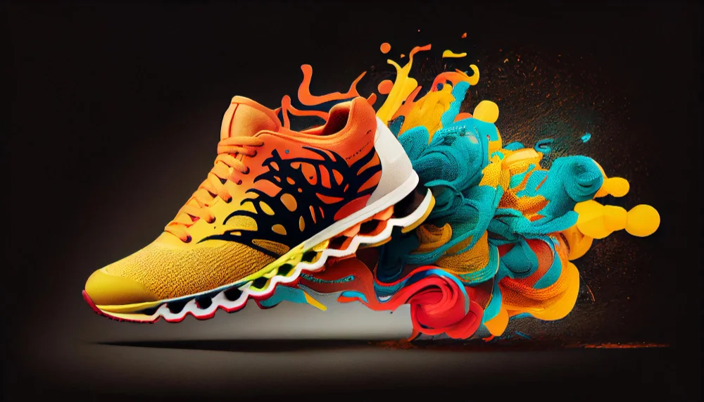 Porque comprar tênis coloridos? 1 sports shoe competition abstract multi color background generated by ai